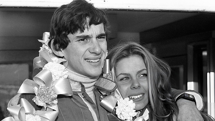 Ayrton Senna z żoną Liliane de Vasconcelos po jednym z wyścigów