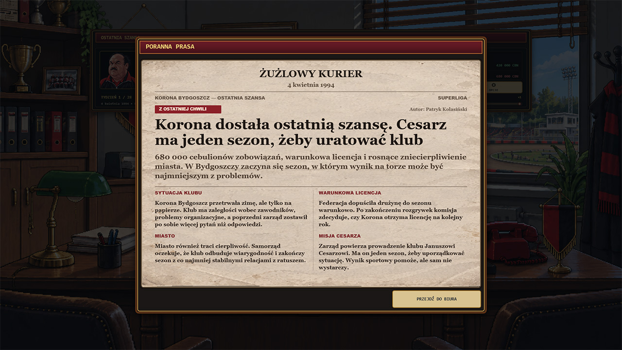 Speedway Boss gazeta Żużlowy Kurier wprowadzenie do scenariusza